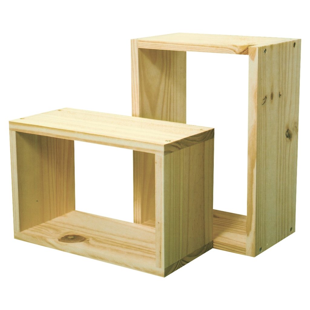 Natural Pine Set of 2 Wall Cube Shelves [Shelco]