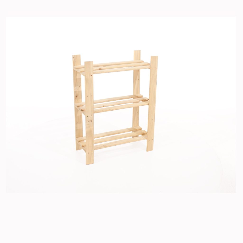 Natural Pine 3 Shelf Narrow Slatted Storage Unit [Shelco]