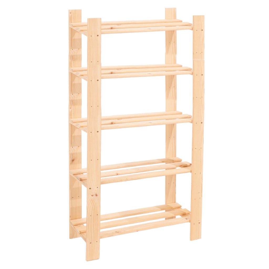Natural Pine 5 Shelf Narrow Slatted Storage Unit [Shelco]
