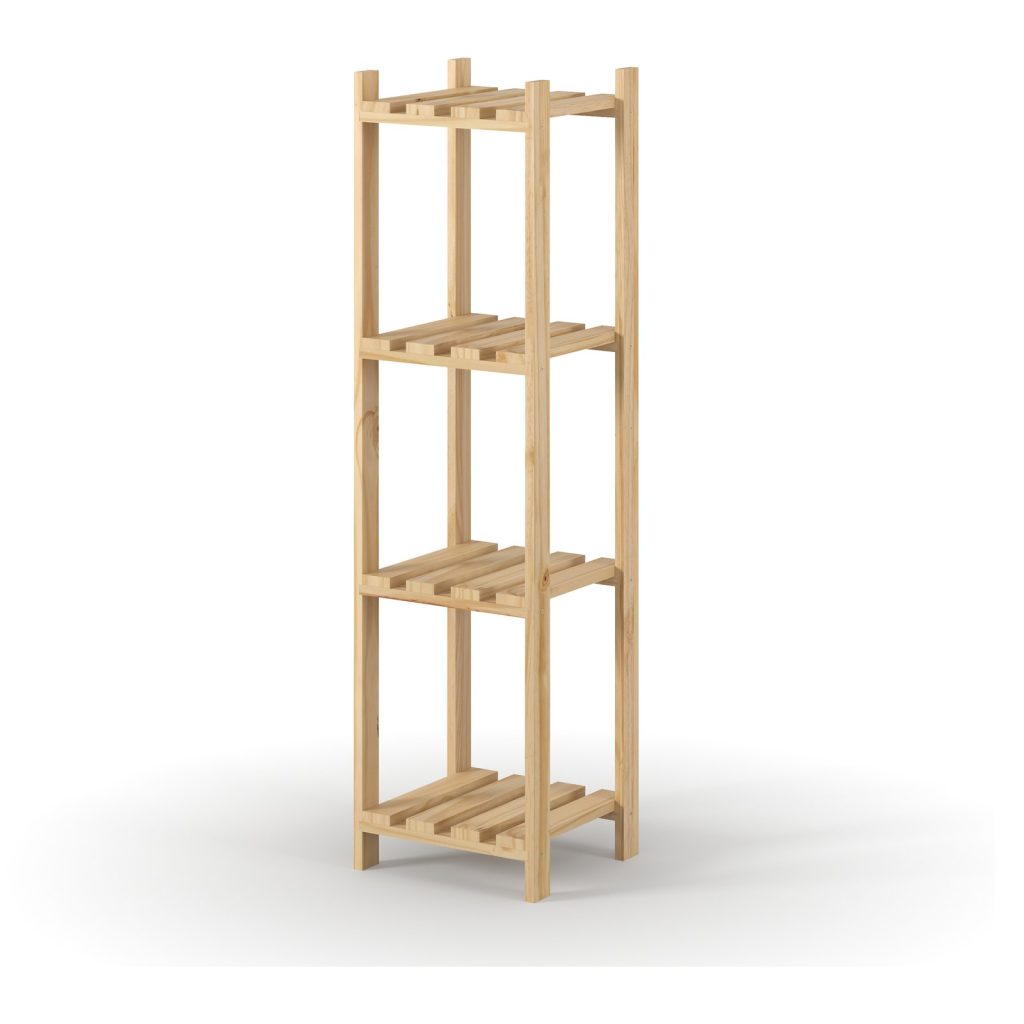 Natural Pine 4 Tier Square Shelf Storage Unit [Shelco]
