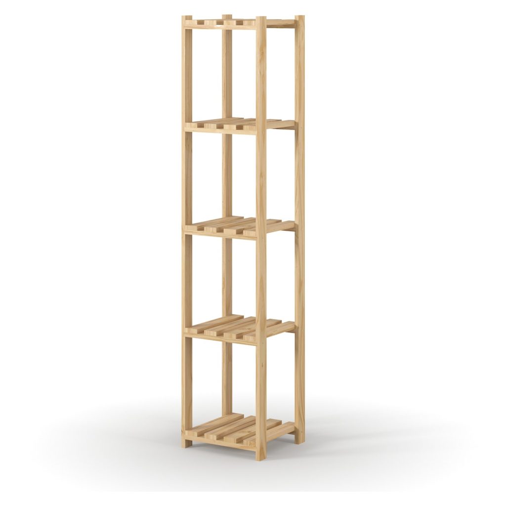 Natural Pine 5 Tier Square Shelf Storage Unit [Shelco]