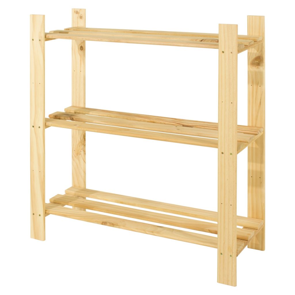 Natural Pine 3 Shelf Slatted Storage Unit [Shelco]