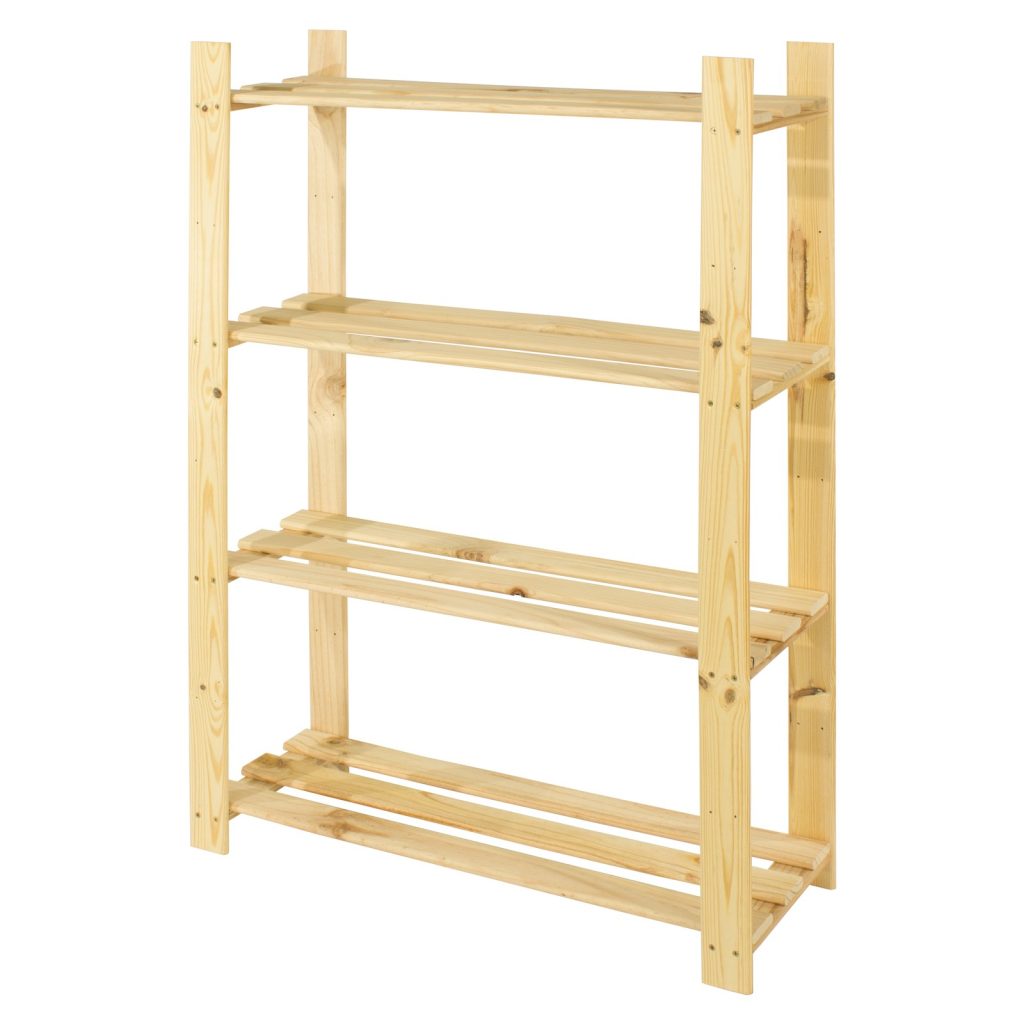 Natural Pine 4 Shelf Slatted Storage Unit [Shelco]