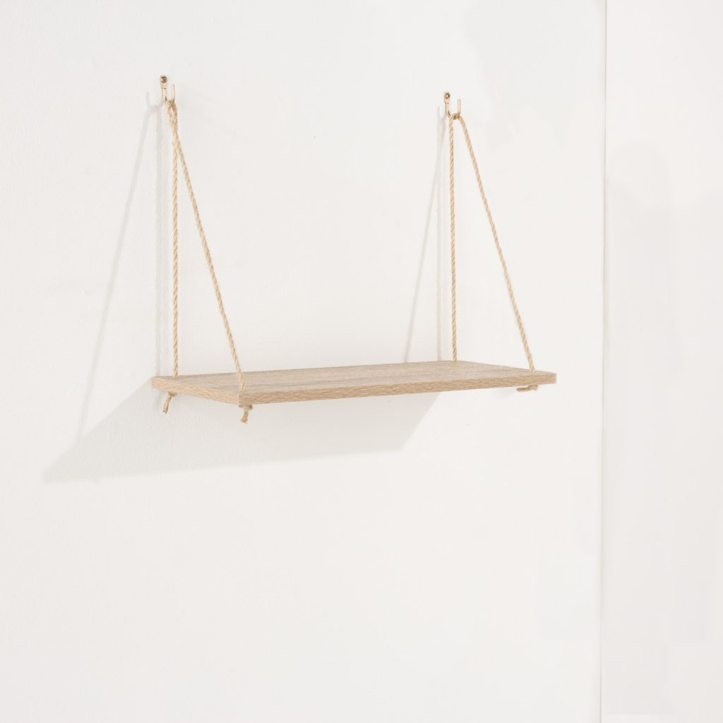Oak Effect 44cm Single Shelf with Hanging Rope [Thames]