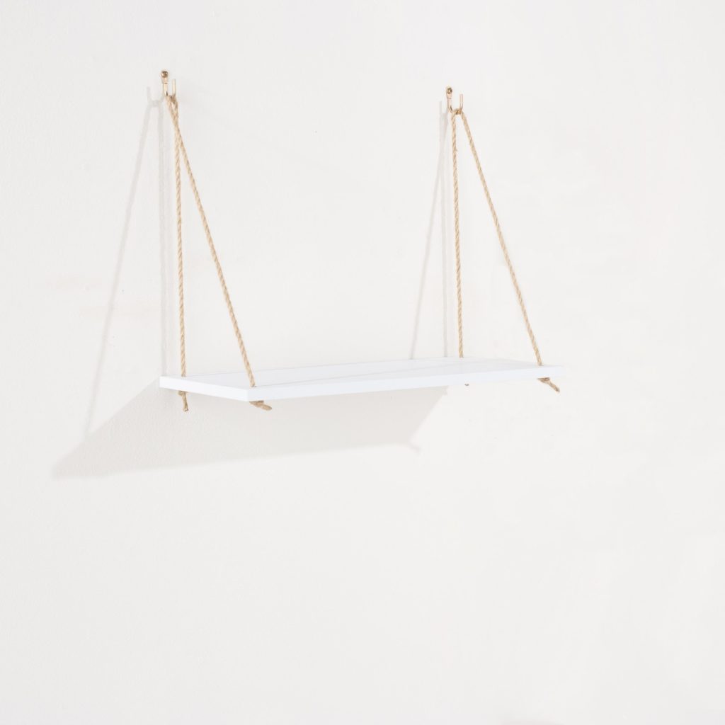 White Effect 44cm Single Shelf with Hanging Rope [Thames]
