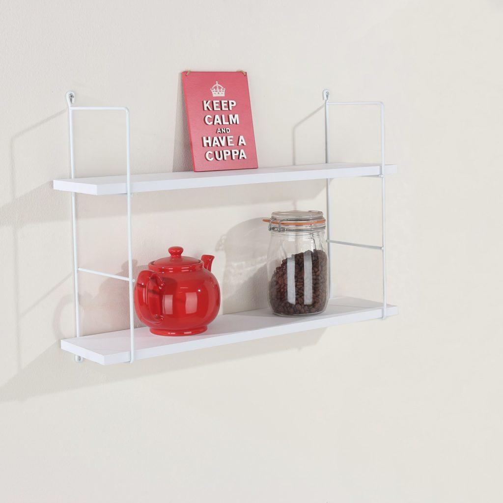 White 60cm Twin Wall Shelf Kit with Wire Uprights [Shelco]