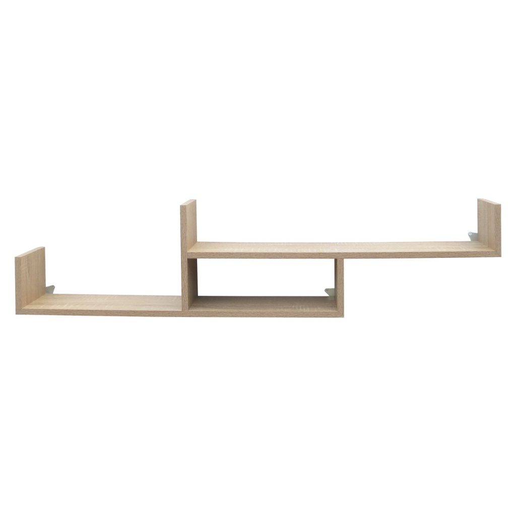Oak Effect 115cm Floating Two Tier Wall Shelf [Tweed]