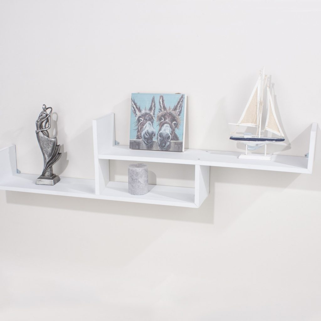 Matt White 115cm Floating Two Tier Wall Shelf [Tweed]