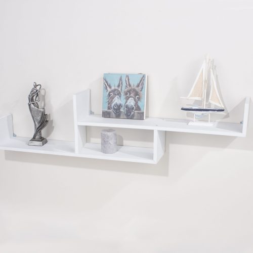 Matt White 115cm Floating Two Tier Wall Shelf [Tweed]