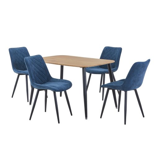 Light Oak Rectangle Table & 4 Blue Fabric Chairs [Aspen]