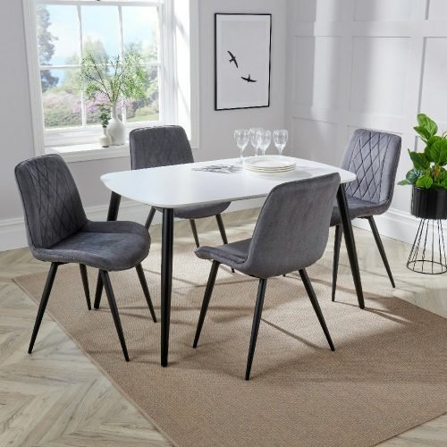 White Rectangle Table & 4 Grey Fabric Chairs [Aspen]