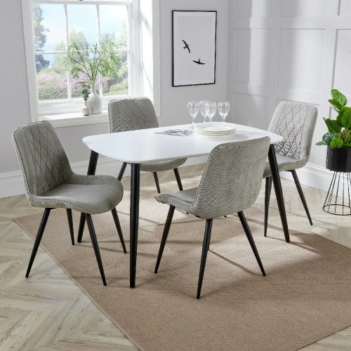 White Rectangle Table & 4 Light Grey Fabric Chairs [Aspen]