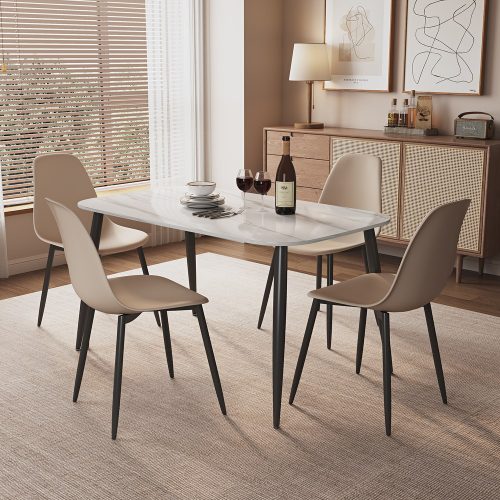 Gloss White Table & 4 Calico Curve Chairs Dining Set [Aspen]