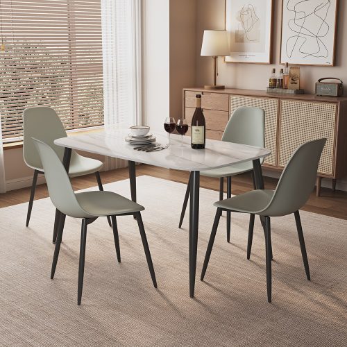 Gloss White Table & 4 Grey Curve Chairs Dining Set [Aspen]
