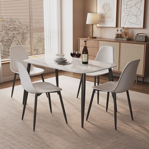 Gloss White Table & 4 White Curve Chairs Dining Set [Aspen]