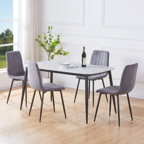 Gloss White Rectangle Table & 4 Grey Fabric Chairs [Aspen]