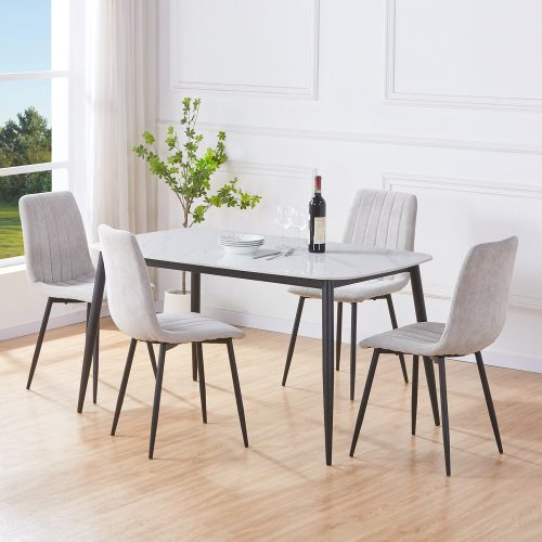 Gloss White Rectangle Table & 4 Light Grey Fabric Chairs [Aspen]