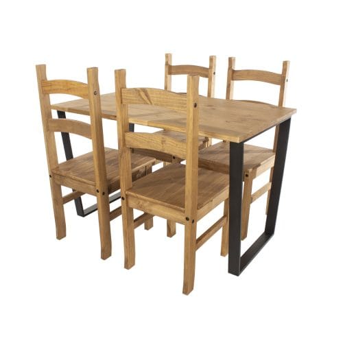 Pine & Black Dining Table & 4 Corona Chairs [Texas]