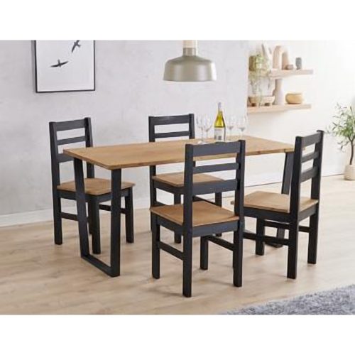 Pine & Black Large Dining Table & 4 Linea Chairs [Texas]