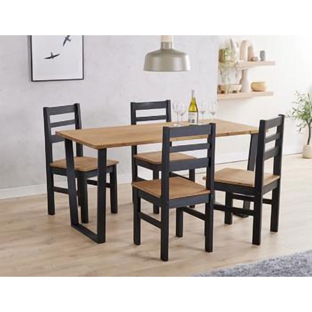 Pine & Black Large Dining Table & 4 Linea Chairs [Texas]