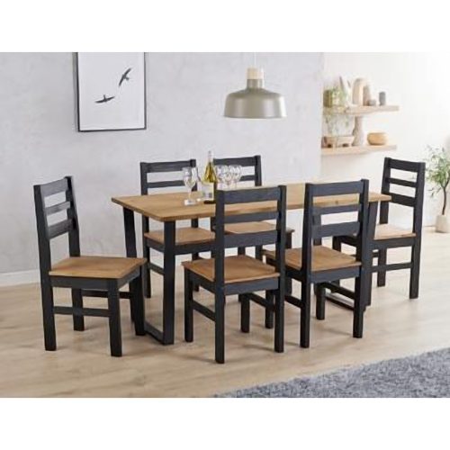 Pine & Black Dining Table & 6 Chairs [Texas]