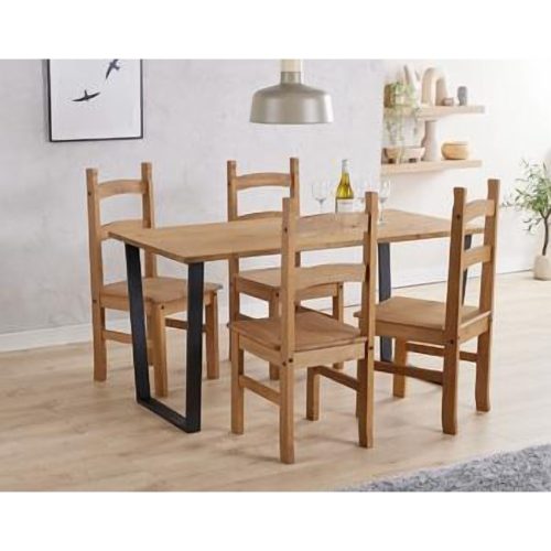 Pine & Black Large Dining Table & 4 Chairs [Texas]
