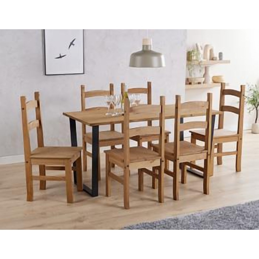 Pine & Black Large Dining Table & 6 Chairs [Texas]